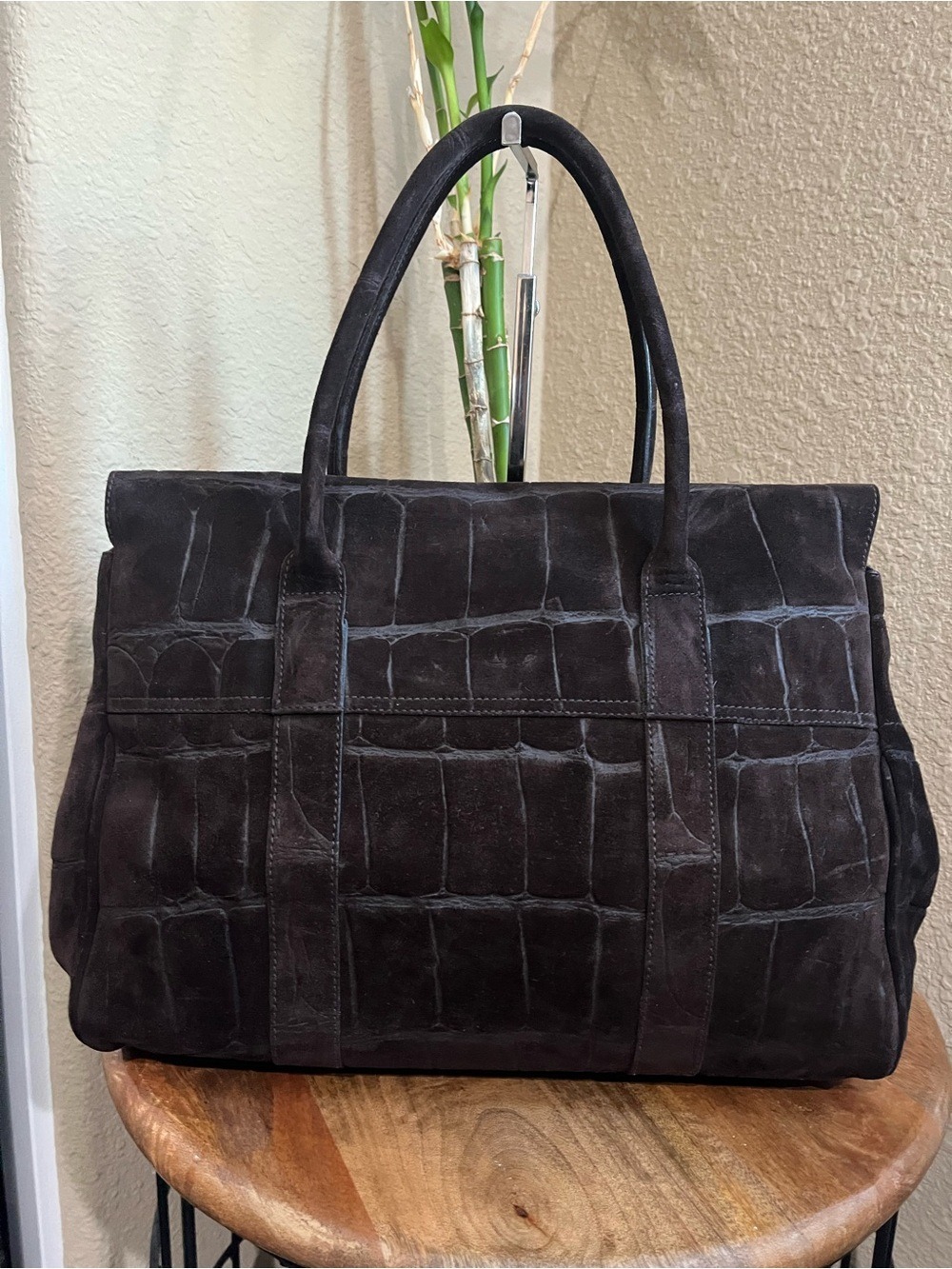 MULBERRY CHOCOLATE CROC EMBOSSED SUEDE BAYSWATER - Picture 3 of 11